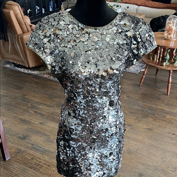 Morgan Taylor evening Sequin Silver and Black Dress - Picture 2 of 10